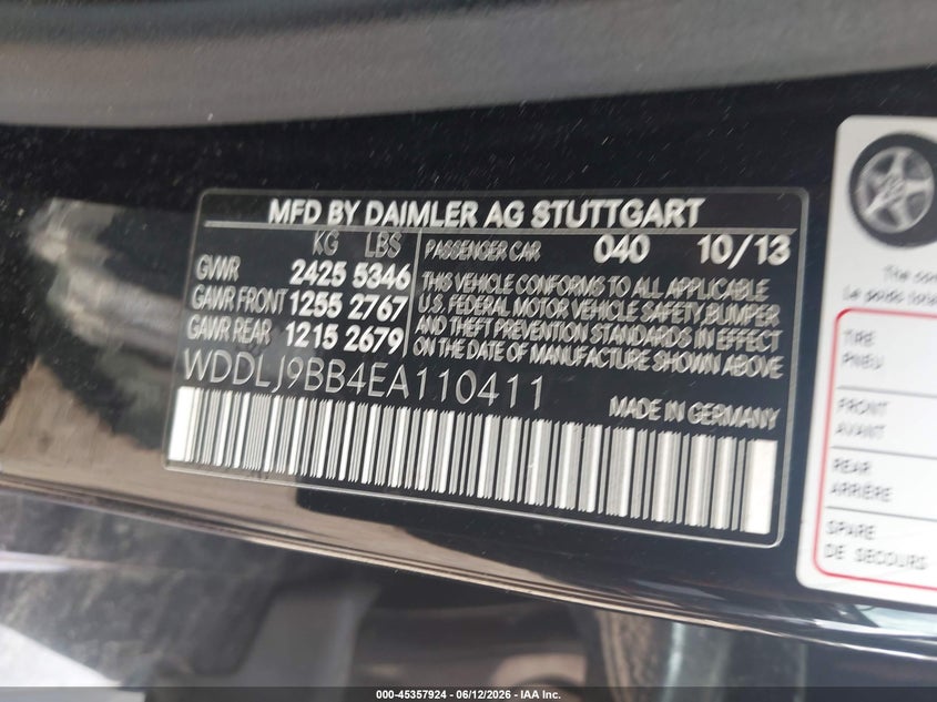 2014 Mercedes-benz Cls-klasse VIN WDDLJ9BB4EA110411 IAAI salvage auction — FRONT END, Salvage Title, sold $1,600 on 2026-07-24 (photo 9)