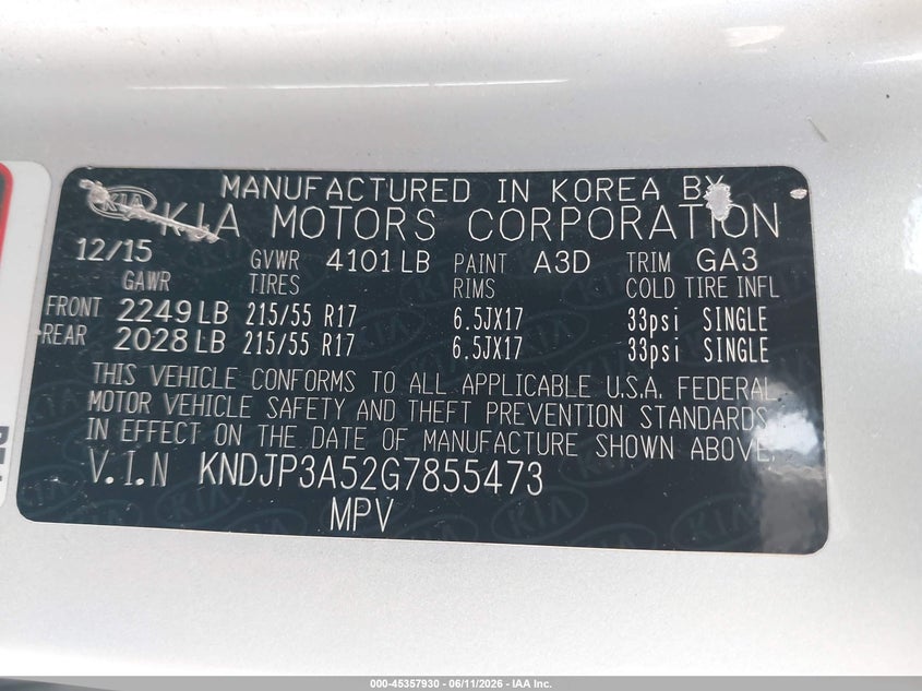 2016 Kia Soul VIN KNDJP3A52G7855473 IAAI salvage auction — LEFT SIDE, Salvage (Illinois), sold $975 on 2026-07-22 (photo 9)