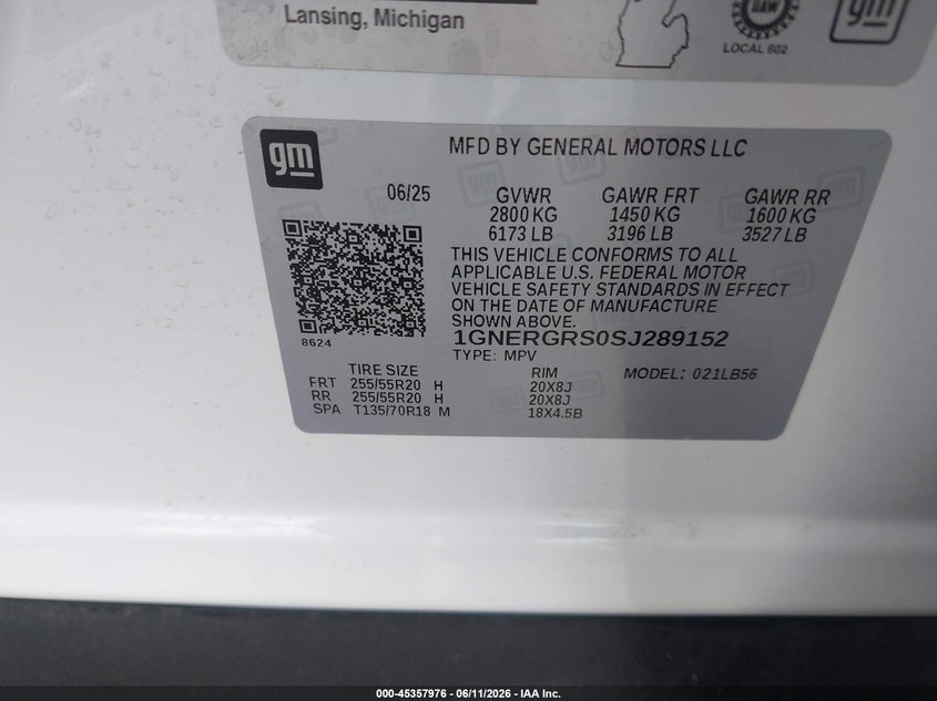 2025 Chevrolet Traverse VIN 1GNERGRS0SJ289152 IAAI salvage auction — FRONT END, Salvage Title, sold $13,600 on 2026-07-28 (photo 9)
