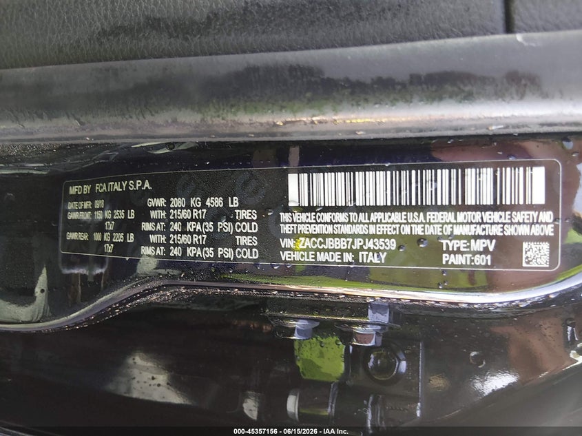 2018 Jeep Renegade VIN ZACCJBBB7JPJ43539 IAAI salvage auction — LEFT FRONT, Salvage (Missouri), sold $1,200 on 2026-07-21 (photo 9)