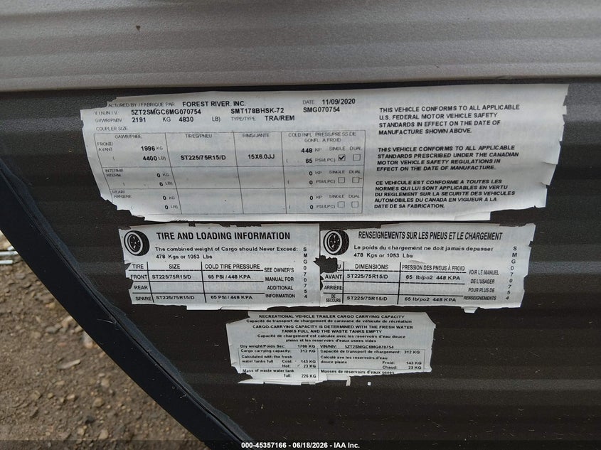 2021 Forest river Other VIN 5ZT2SMGC6MG070754 IAAI salvage auction — HAIL, Clear (Virginia), sold $3,350 on 2026-09-25 (photo 9)