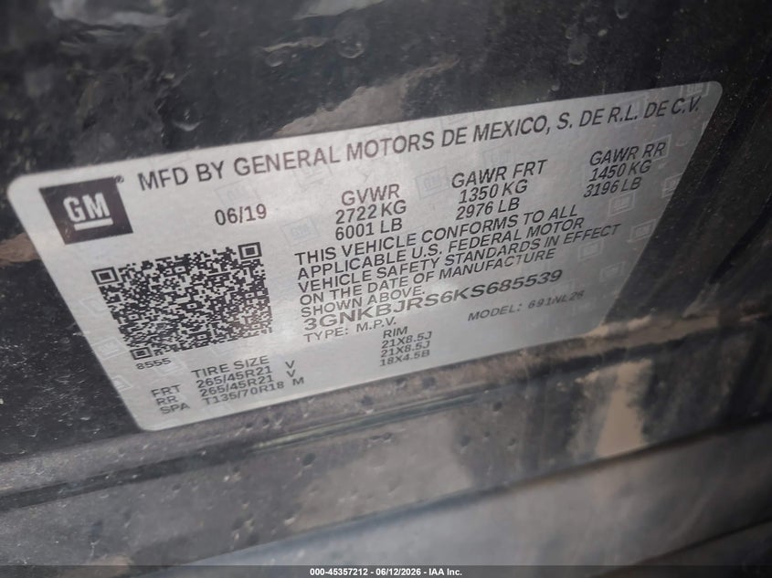 2019 Chevrolet Blazer VIN 3GNKBJRS6KS685539 IAAI salvage auction — HAIL, Salvage (Iowa), sold $11,050 on 2026-08-18 (photo 9)