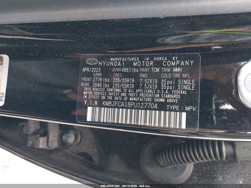 2023 Hyundai Tucson VIN KM8JFCA18PU127704 IAAI salvage auction — REAR END, Salvage Title, sold $10,200 on 2026-07-18 (photo 9)