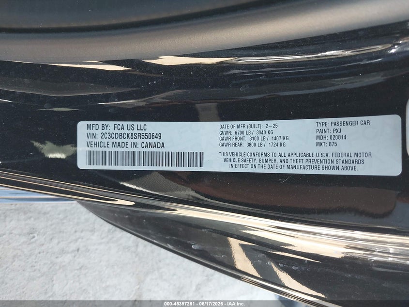 2025 Dodge Charger daytona VIN 2C3CDBCK8SR550649 IAAI salvage auction — REAR END, Salvage Title, sold $18,800 on 2026-08-12 (photo 9)