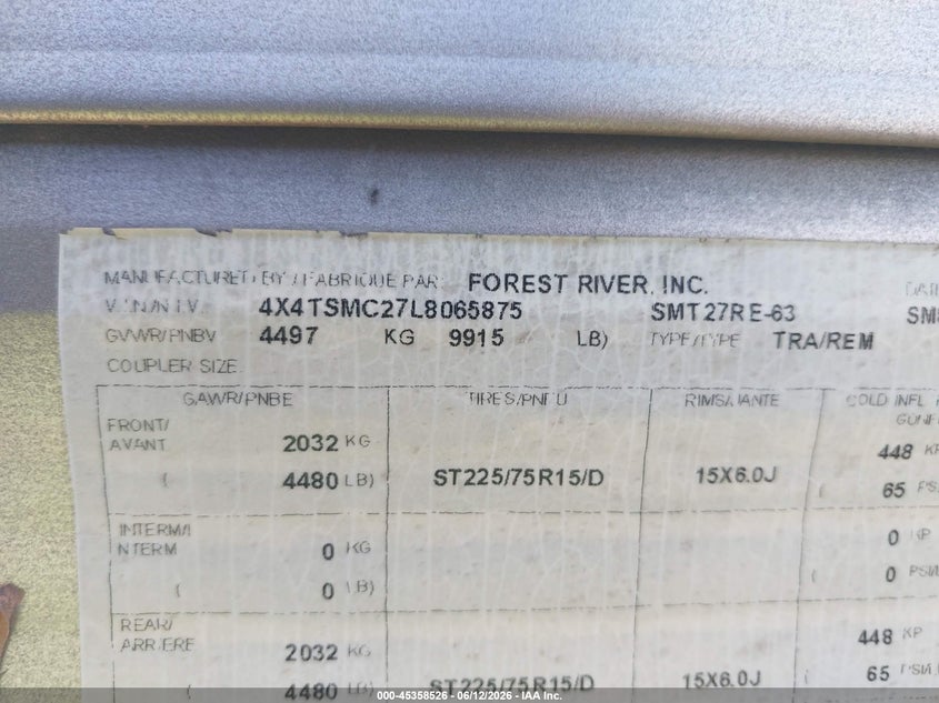 2020 Forest river Salem VIN 4X4TSMC27L8065875 IAAI salvage auction — ELECTRICAL, Salvage (Louisiana), sold $3,650 on 2026-10-15 (photo 9)