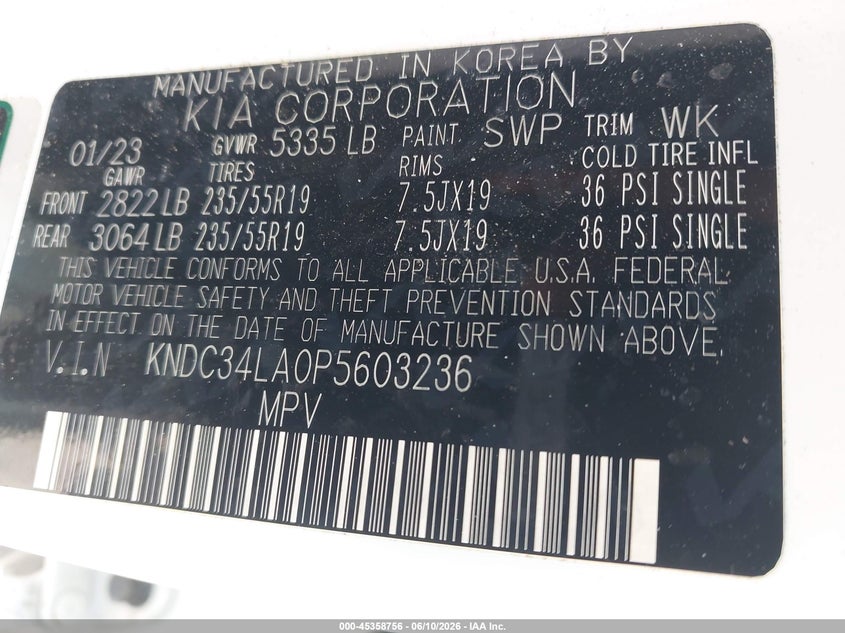 2023 Kia Ev6 VIN KNDC34LA0P5603236 IAAI salvage auction — LEFT FRONT, Salvage Title, sold $11,800 on 2026-08-20 (photo 9)