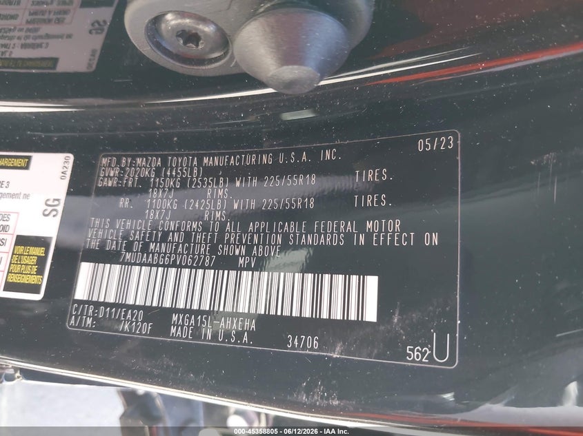 2023 Toyota Corolla cross VIN 7MUDAABG6PV062787 IAAI salvage auction — LEFT FRONT, Salvage Title, sold $725 on 2026-07-28 (photo 9)