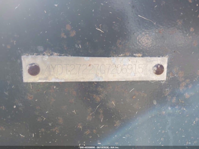 2016 Other Other VIN 4YDT27227G7206915 IAAI salvage auction — HAIL, Regular Certificate (Iowa), sold $275 on 2026-07-29 (photo 9)