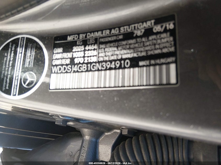 2016 Mercedes-benz Cla-klasse VIN WDDSJ4GB1GN394910 IAAI salvage auction — ENGINE DAMAGE, Salvage (Missouri), sold $2,700 on 2026-07-23 (photo 9)