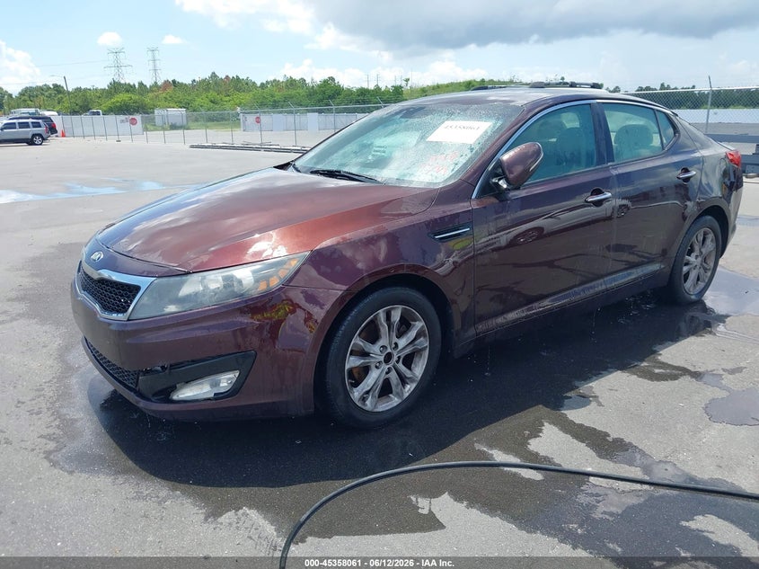 2013 Kia Optima VIN 5XXGM4A77DG215739 IAAI salvage auction — FRONT & REAR, Clear (Florida), sold $700 on 2026-07-20 (photo 2)
