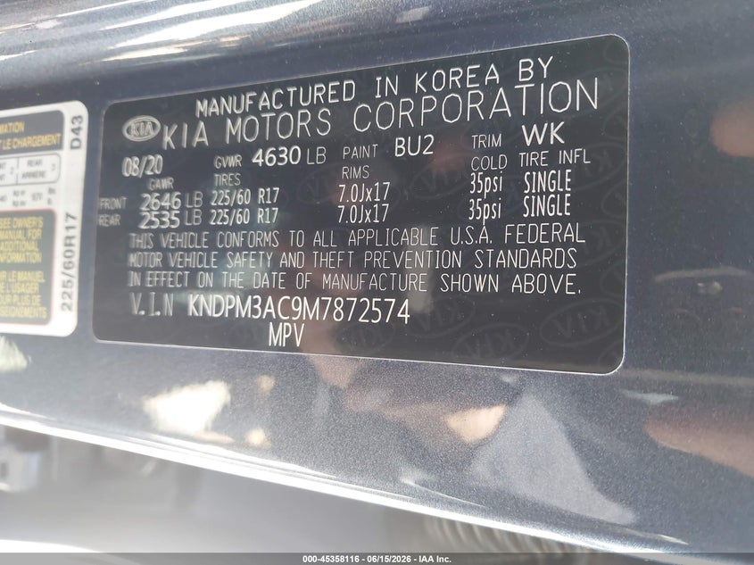 2021 Kia Sportage VIN KNDPM3AC9M7872574 IAAI salvage auction — THEFT, Salvage (North Carolina), sold $5,300 on 2026-07-29 (photo 9)