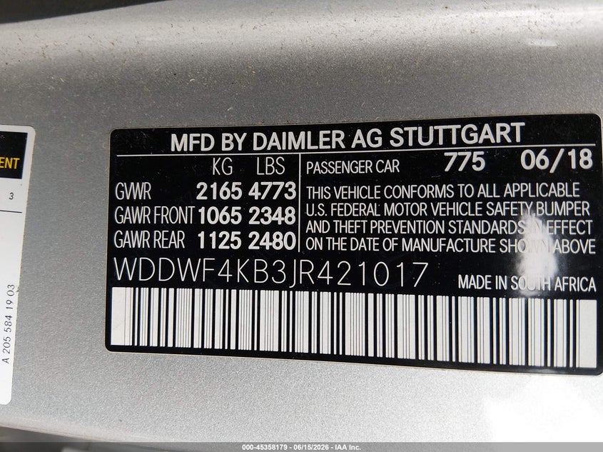 2018 Mercedes-benz C class VIN WDDWF4KB3JR421017 IAAI salvage auction — FRONT END, Salvage (Ohio), sold $11,600 on 2026-07-29 (photo 9)