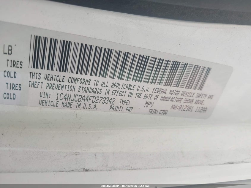 2015 Jeep Compass VIN 1C4NJCBA4FD273342 IAAI salvage auction — REPOSSESSION, Nrc Lienholder Repossession Paperwork (Texas), sold $1,400 on 2026-07-10 (photo 9)