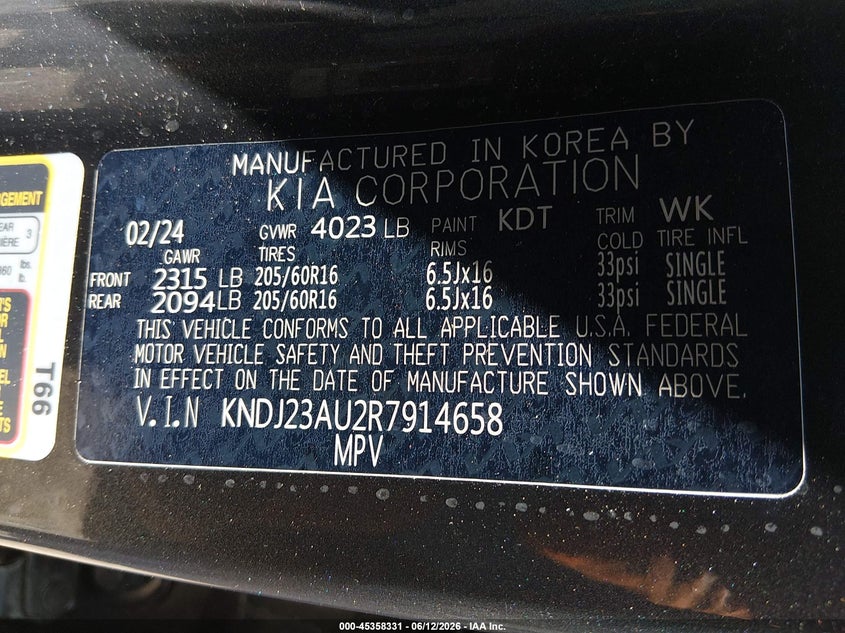 2024 Kia Soul VIN KNDJ23AU2R7914658 IAAI salvage auction — REAR END, Salvage (Indiana), sold $3,300 on 2026-07-22 (photo 9)