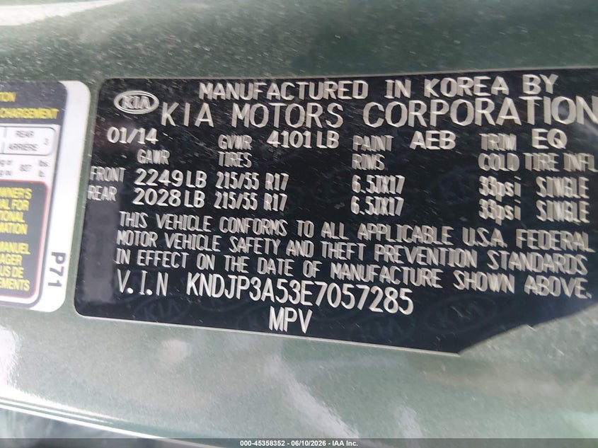 2014 Kia Soul VIN KNDJP3A53E7057285 IAAI salvage auction — FRONT END, Clear (Tennessee), sold $825 on 2026-07-21 (photo 9)