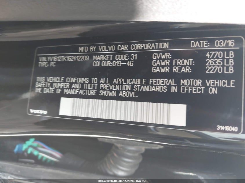 2016 Volvo S60 VIN YV1612TK1G2412209 IAAI salvage auction — FRONT END, Salvage (North Carolina), sold $625 on 2026-08-10 (photo 9)