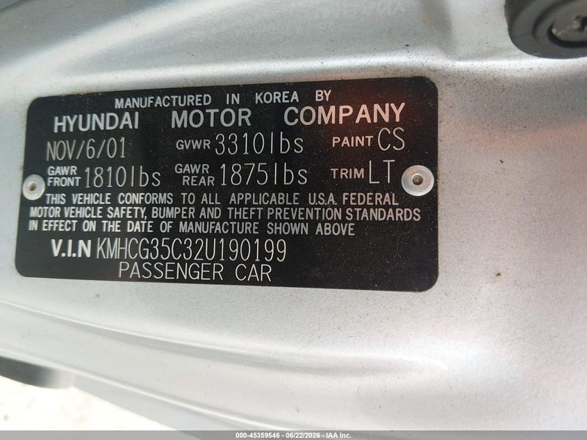 2002 Hyundai Accent VIN KMHCG35C32U190199 IAAI salvage auction — FRONT END, Salvage (Pennsylvania), sold $200 on 2026-07-17 (photo 9)