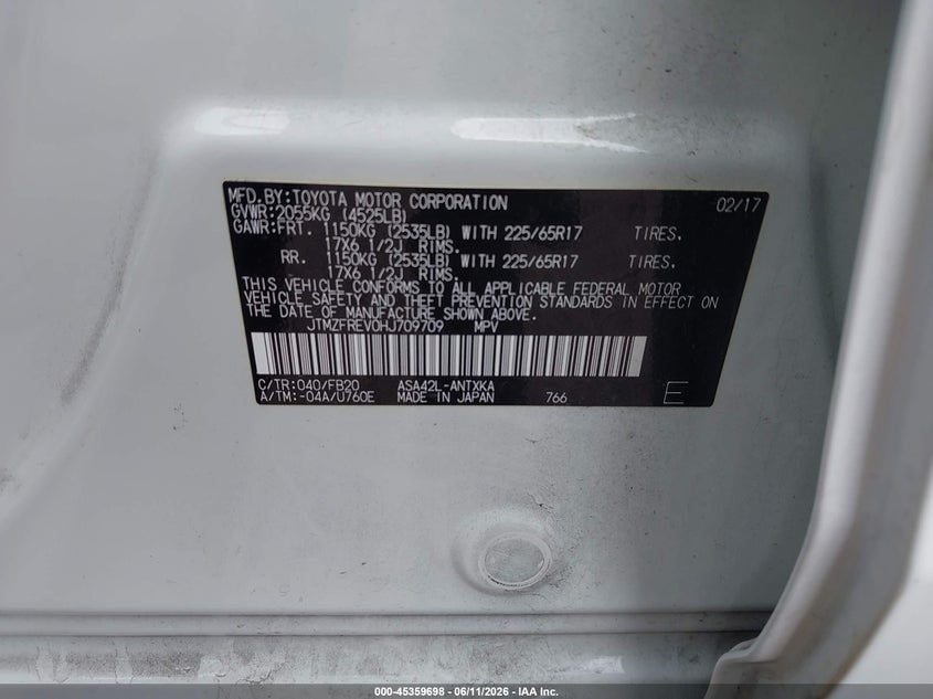 2017 Toyota Rav 4 VIN JTMZFREV0HJ709709 IAAI salvage auction — FRONT END, Salvage (Illinois), sold $4,400 on 2026-07-21 (photo 9)