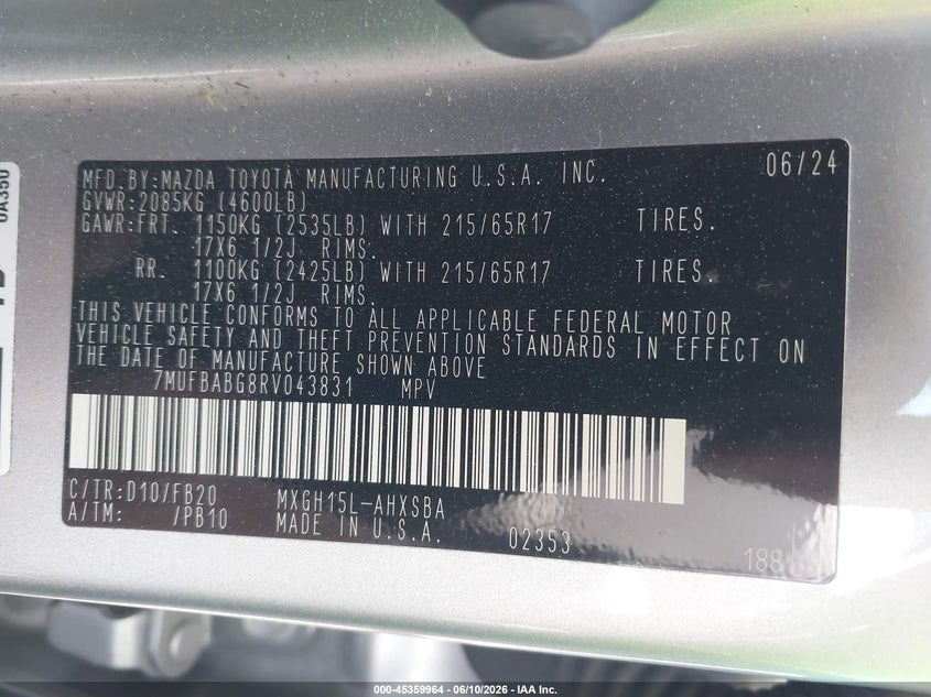 2024 Toyota Corolla cross VIN 7MUFBABG8RV043831 IAAI salvage auction — FRONT END, Salvage Certificate (California), sold $10,100 on 2026-07-13 (photo 9)