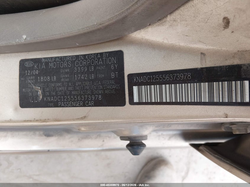 2005 Kia Rio VIN KNADC125556373978 IAAI salvage auction — REAR END, Salvage (Texas), sold $100 on 2026-07-14 (photo 9)