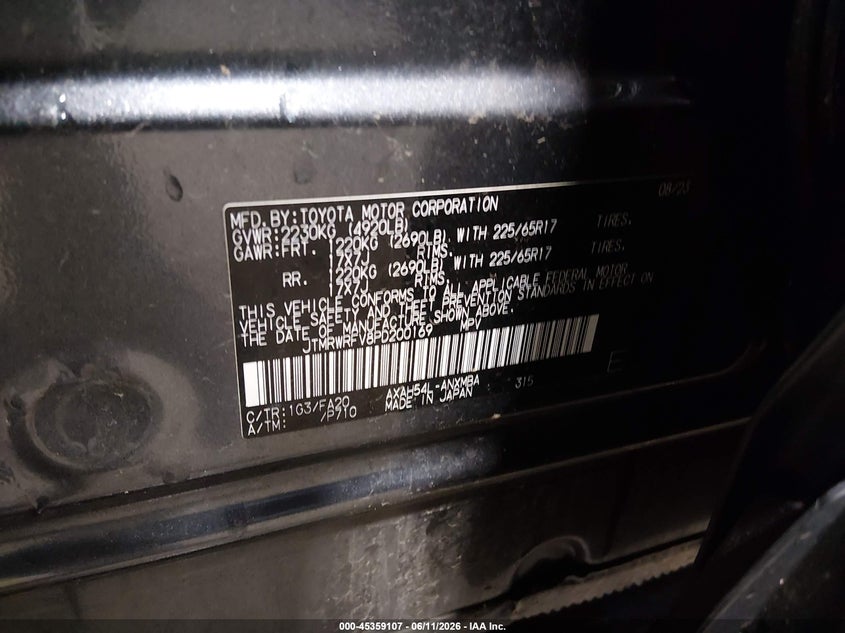 2023 Toyota Rav 4 VIN JTMRWRFV8PD200169 IAAI salvage auction — FRONT & REAR, Salvage (Illinois), sold $11,300 on 2026-07-29 (photo 9)