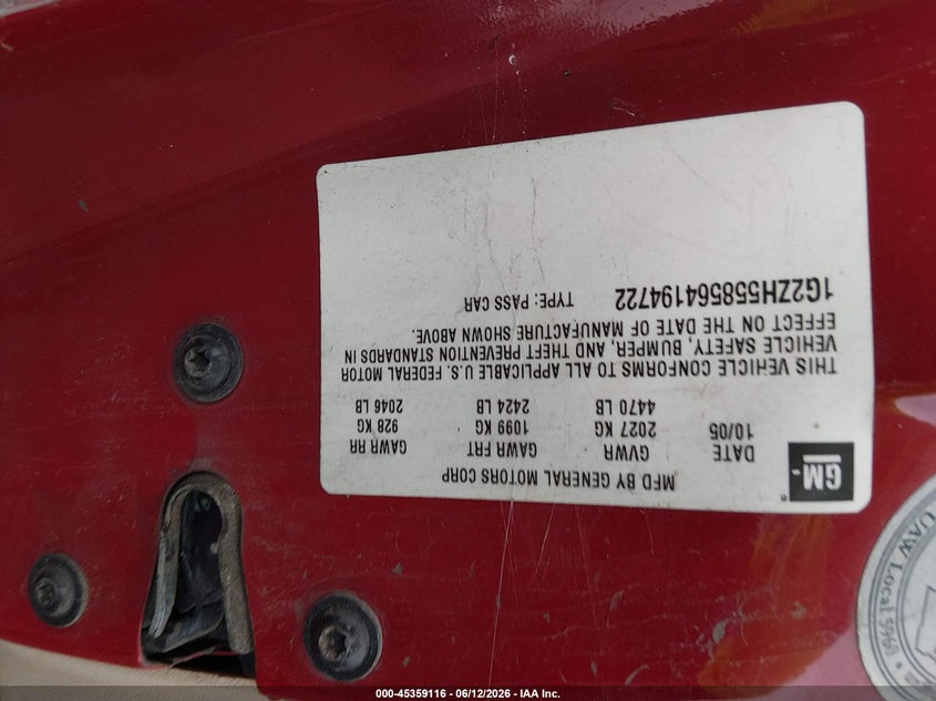 2006 Pontiac G6 VIN 1G2ZH558564194722 IAAI salvage auction — SIDE, Original (Texas), sold $450 on 2026-07-22 (photo 9)