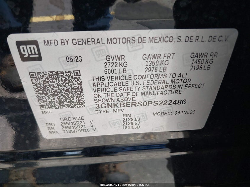 2023 Chevrolet Blazer VIN 3GNKBERS0PS222486 IAAI salvage auction — FRONT END, Rebuildable (Florida), sold $7,700 on 2026-07-30 (photo 9)