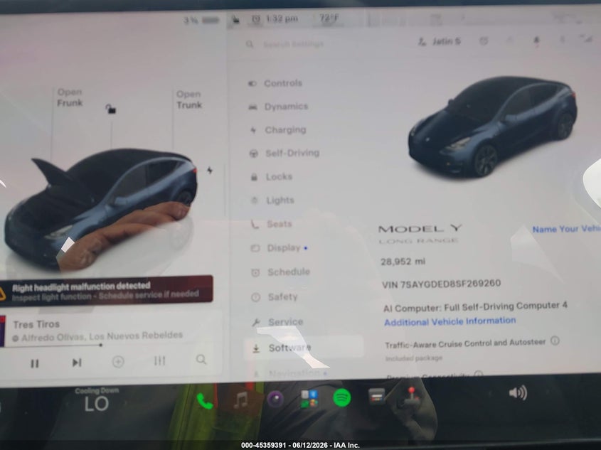 2025 Tesla Model y VIN 7SAYGDED8SF269260 IAAI salvage auction — FRONT END, Salvage (Arizona), sold $10,900 on 2026-07-21 (photo 7)