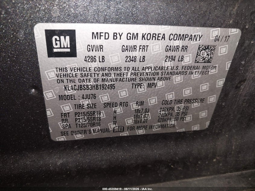 2017 Buick Encore VIN KL4CJBSB3HB192495 IAAI salvage auction — FRONT END, Salvage (Minnesota), sold $1,500 on 2026-08-02 (photo 9)