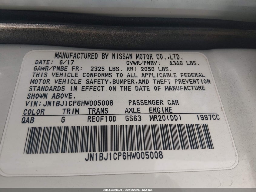 2017 Nissan Rogue VIN JN1BJ1CP6HW005008 IAAI salvage auction — REAR END, Clear (Arkansas), sold $5,750 on 2026-07-08 (photo 9)