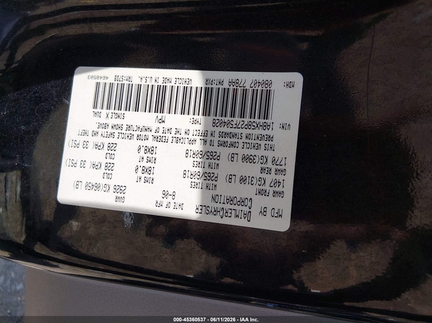 2007 Chrysler Aspen VIN 1A8HX58P27F504028 IAAI salvage auction — LEFT FRONT, Salvage (Tennessee), sold $850 on 2026-07-16 (photo 9)