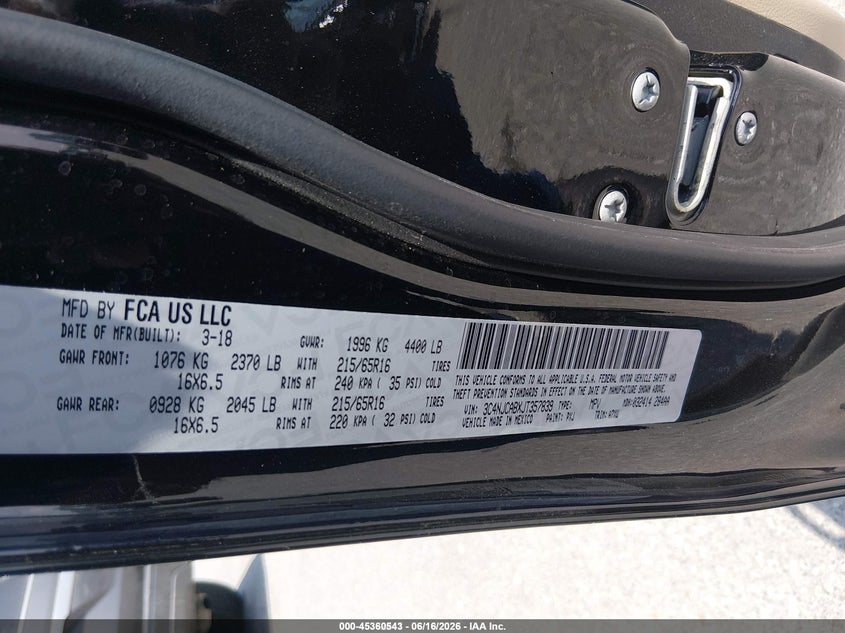 2018 Jeep Compass VIN 3C4NJCABXJT357839 IAAI salvage auction — NORMAL WEAR, SF97 (Maryland), sold $325 on 2026-07-21 (photo 9)