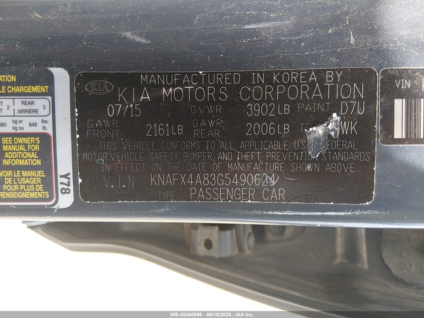 2016 Kia Forte VIN KNAFX4A83G5490624 IAAI salvage auction — FRONT END, Salvage (Ohio), sold $325 on 2026-07-08 (photo 9)