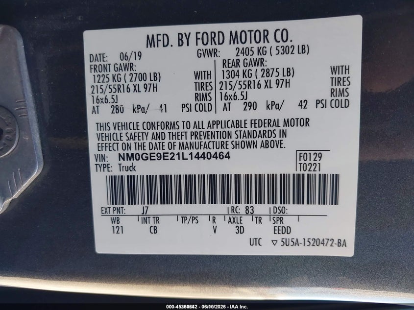2020 Ford Transit connect VIN NM0GE9E21L1440464 IAAI salvage auction — NORMAL WEAR, SF97 (Illinois), sold $11,950 on 2026-07-09 (photo 9)