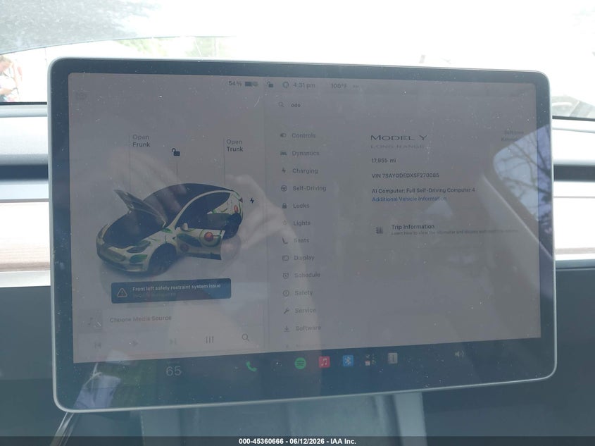 2025 Tesla Model y VIN 7SAYGDEDXSF270085 IAAI salvage auction — FRONT END, Salvage Title, sold $11,300 on 2026-07-29 (photo 7)