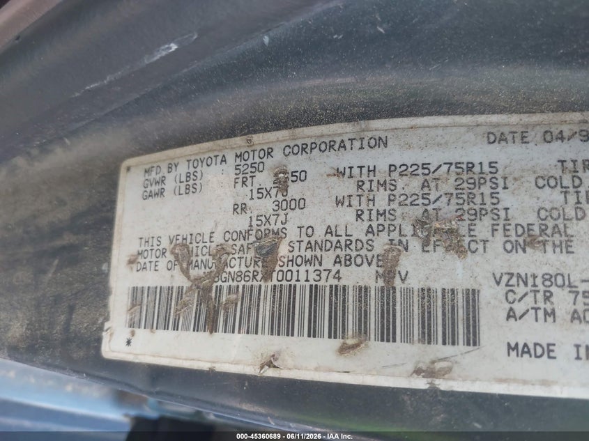 1996 Toyota 4runner VIN JT3GN86RXT0011374 IAAI salvage auction — NORMAL WEAR, Clear (Georgia), sold $400 on 2026-07-22 (photo 9)