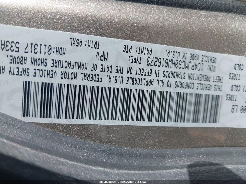 2017 Jeep Cherokee VIN 1C4PJMCS0HW616273 IAAI salvage auction — FRONT & REAR, Salvage (Utah), sold $3,550 on 2026-07-09 (photo 9)