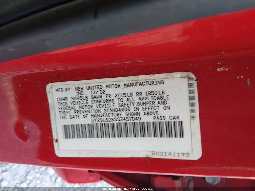 2003 Pontiac Vibe VIN 5Y2SL62833Z457049 IAAI salvage auction — NORMAL WEAR, Clear (Tennessee), sold $300 on 2026-07-13 (photo 9)