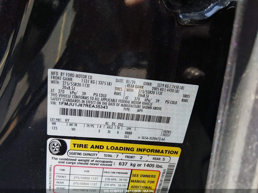 2024 Ford Expedition VIN 1FMJU1J87REA35343 IAAI salvage auction — FRONT END, Salvage Title, sold $14,550 on 2026-07-30 (photo 9)
