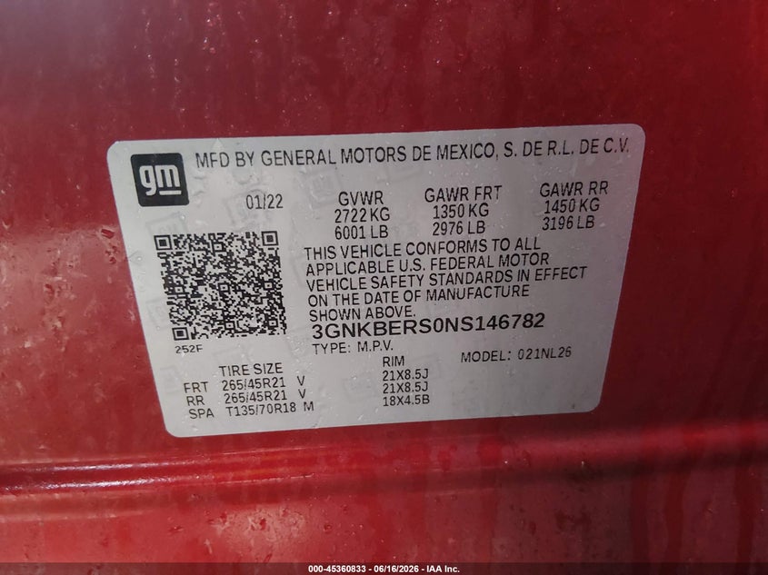 2022 Chevrolet Blazer VIN 3GNKBERS0NS146782 IAAI salvage auction — SIDE, Salvage Title, sold $9,650 on 2026-08-19 (photo 8)