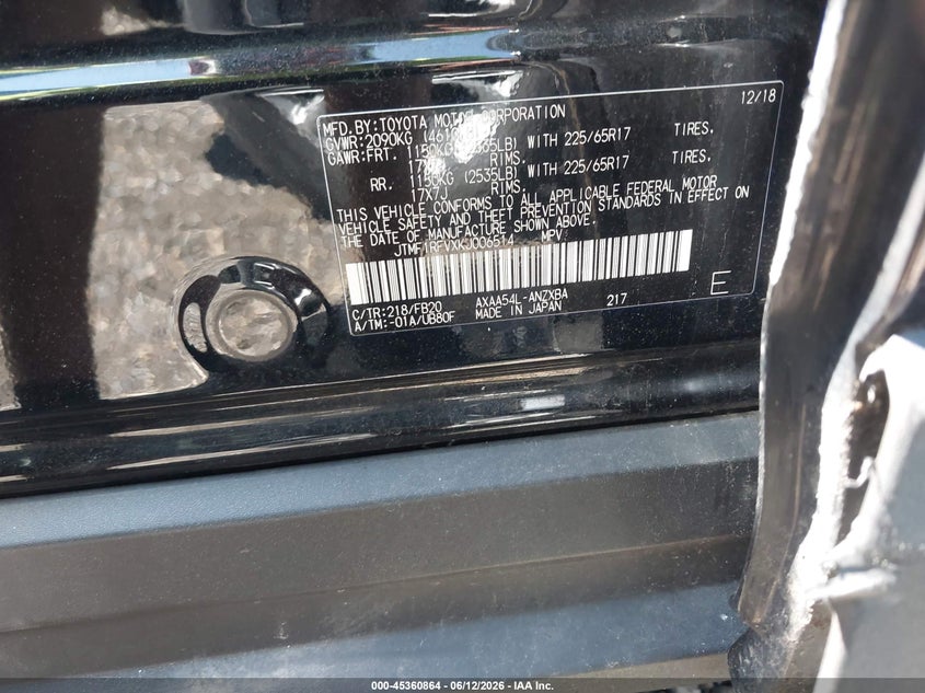 2019 Toyota Rav 4 VIN JTMF1RFVXKJ006514 IAAI salvage auction — LEFT FRONT, Mv-907A (New York), sold $7,200 on 2026-07-07 (photo 9)