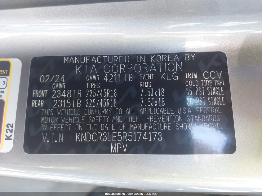 2024 Kia Niro VIN KNDCR3LE5R5174173 IAAI salvage auction — FRONT END, Salvage (Iowa), sold $11,350 on 2026-07-16 (photo 9)
