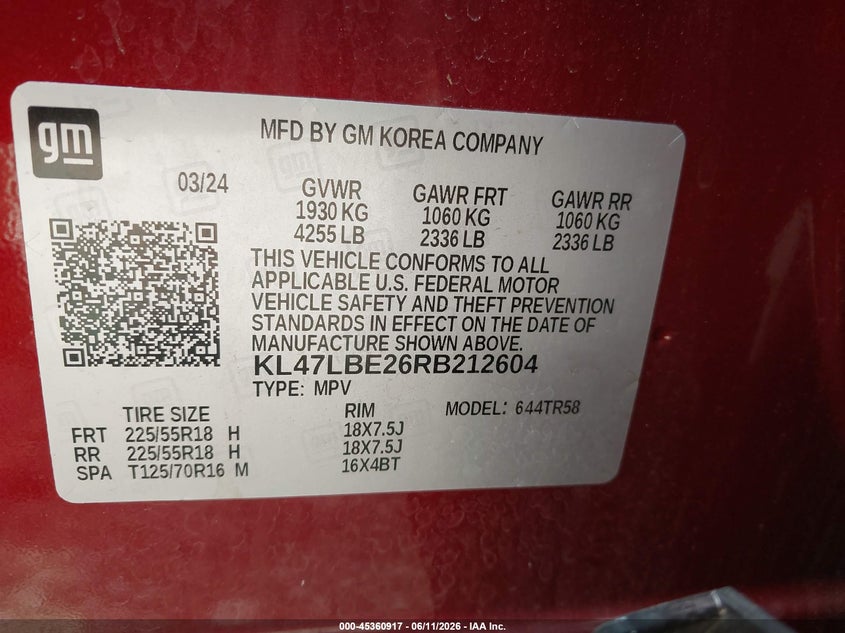 2024 Buick Envista VIN KL47LBE26RB212604 IAAI salvage auction — ROOF, Salvage (Pennsylvania), sold $4,000 on 2026-07-07 (photo 9)
