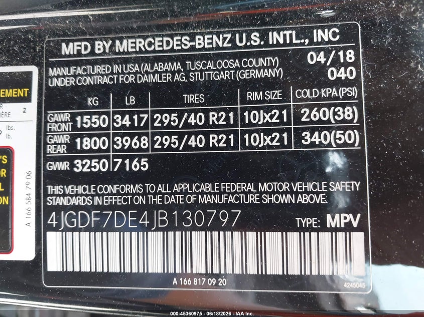 2018 Mercedes-benz Gls-klasse VIN 4JGDF7DE4JB130797 IAAI salvage auction — LEFT FRONT, Salvage (Massachusetts), sold $13,000 on 2026-07-28 (photo 9)