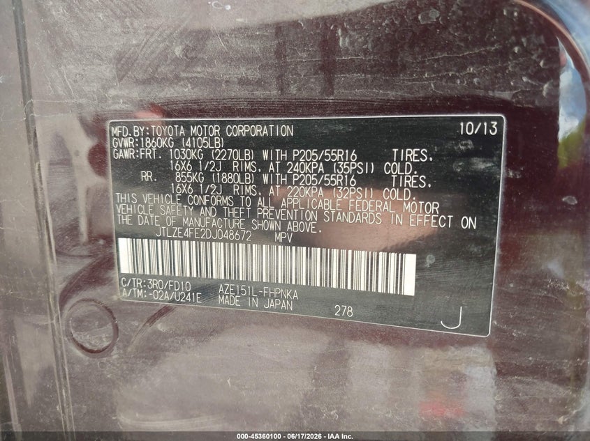 2013 Scion Xb VIN JTLZE4FE2DJ048672 IAAI salvage auction — RIGHT SIDE, Salvage Title, sold $425 on 2026-07-22 (photo 9)