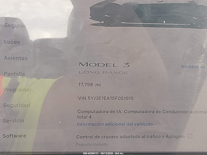 2025 Tesla Model 3 VIN 5YJ3E1EA1SF051615 IAAI salvage auction — REAR END, Salvage Title, sold $10,100 on 2026-07-23 (photo 7)