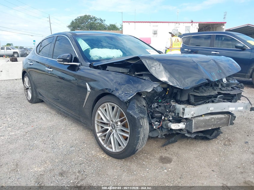 2021 Genesis G70 VIN KMTG34LA8MU074204 IAAI salvage auction — FRONT END, Certificate Of Destruction (Florida), sold $1,550 on 2026-07-21 (photo 1)