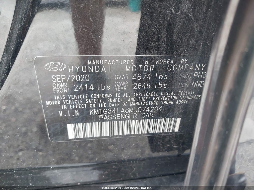2021 Genesis G70 VIN KMTG34LA8MU074204 IAAI salvage auction — FRONT END, Certificate Of Destruction (Florida), sold $1,550 on 2026-07-21 (photo 9)