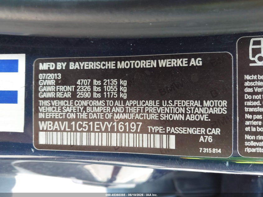 2014 BMW X1 VIN WBAVL1C51EVY16197 IAAI salvage auction — Burn Engine, Salvage (North Carolina), sold $450 on 2026-07-09 (photo 9)