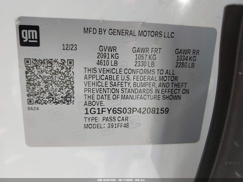 2023 Chevrolet Bolt euv VIN 1G1FY6S03P4208159 IAAI salvage auction — REAR END, Salvage (California), sold $7,350 on 2026-07-23 (photo 9)